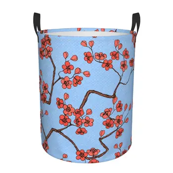 Katlanır çamaşır sepeti Kiraz Sakura Çiçekleri Yuvarlak saklama kutusu Büyük Sepet Katlanabilir Giysi Oyuncak Kova Organizatör