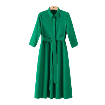 Katı Banliyö Tarzı Lace Up Bel Slim Fit Kare Boyun Yeşil Elbise kadın Moda Stil Zarif Splice Elbise Bahar 2023 Yeni