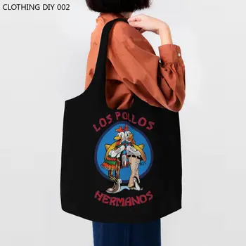 Kawaii Baskılı Komik Los Pollos Hermanos Tote Alışveriş Çantası Geri Dönüşüm Tuval Omuz Shopper Breaking Bad Çanta Çanta