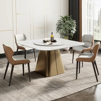 Kaya döşeme yemek masası basit dikdörtgen ışık lüks paslanmaz çelik yemek masası ve sandalyeler high-end villa mobilya