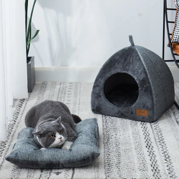Kedi Yatak Ev Kapalı Kış Sıcak Derin Uyku Konfor Evcil Hayvan Sepeti Rahat Küçük Mat Küçük Köpek Yavru Aksesuarları