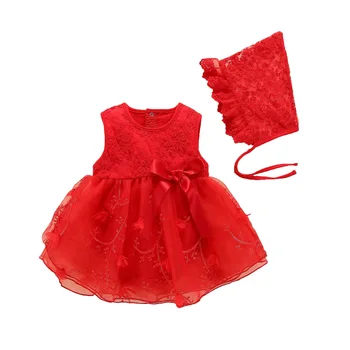 Kiddiezoom Kısa Kollu Prenses Bebek Kız Elbise Kapaklı Türban Ropa Bebe Toddler Kız Giysileri Kırmızı Elbiseler Yenidoğan Giyim