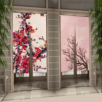 Kiraz Çiçeği kapı perdesi Japon Baskılı Bölme Mutfak Kapı Dekoratif Perdeler Giriş Noren Asılı Yarım perde