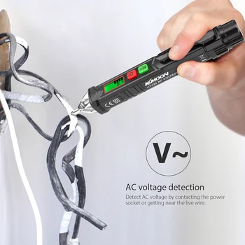 KKmoon taşınabilir temassız AC voltmetre kalem şekilli V ~ uyarı dedektörü ses ve ışık alarmı ile