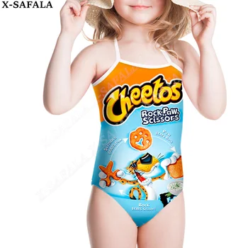 Komik Cheetos Gıda Aperatif 3D Baskı 2-14 Yıl Kızlar Mayo Yeni Tek Parça Mayo Yaz Çocuk Çocuk mayo-1