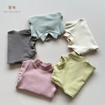 Kore Tarzı Çocuk Giyim pamuklu uzun kollu tişört Dipli Gömlek Şeker Sıcak T-shirt İlkbahar Sonbahar Bebek Kız Erkek T-shirt