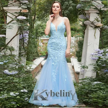 Kybeliny balo kıyafetleri Moda Mermaid Abiye giyim V Yaka Dantel Tül Vestidos De Fiesta 2023 Kadınlar İçin Resmi Custom Made