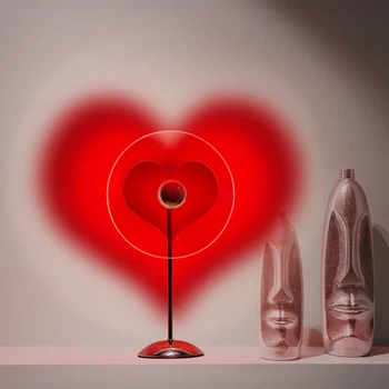 Kırmızı aşk kalp şekli projektör ışık Usb şarj masa lambası projektör ev yatak odası duvar dekoru