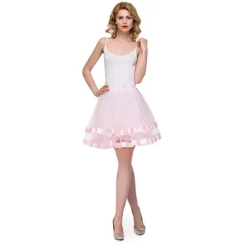 Kısa Petticoats düğün elbisesi Akşam Jüpon İki Katmanlar Tül Tutu Etekler Şerit Kenar Kabarık Etek Yetişkin