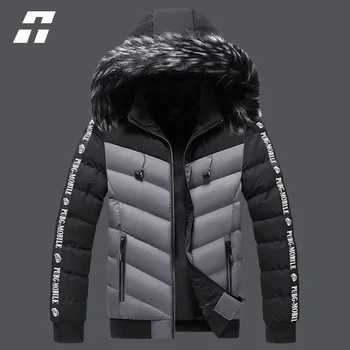 Kış Ceket Erkekler 2022 Kürk Yaka Kapşonlu Kalın Sıcak Pamuk Dış Giyim Erkek Patchwork Parka ve Mont Rüzgarlık Parkas Erkek M-5XL