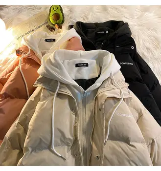 Kış eğlence pamuklu giysiler kadın çok fonksiyonlu sahte iki cep fermuar aşağı ceket kalın ceket Kore versiyonu kış yeni