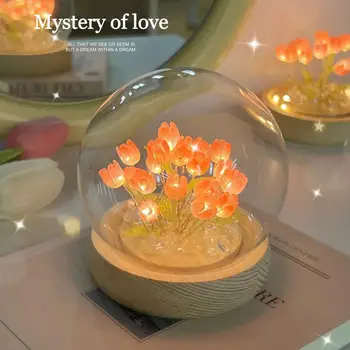 Lale Gece Lambası Titreşimsiz Aydınlatma İstikrarlı Taban Akülü Dekoratif DIY Mini Çiçek LED Gece Lambası Masaüstü Dekor