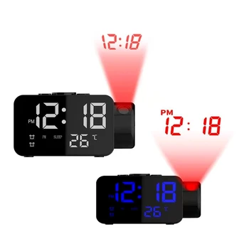 LED Projeksiyon Dijital çift alarmlı saat Saat FM Radyo USB Şarj Edilebilir Çok Fonksiyonlu Projektör Masa Erteleme Uyku Zamanlayıcısı