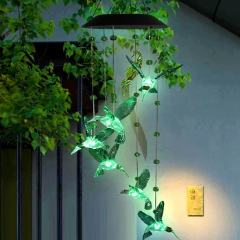 LED Su Geçirmez Güneş Hummingbird Rüzgar Çanları Asılı Catcher Rüzgar Çan Kolye Süsler Açık Bahçe Ev Odası Dekorasyon