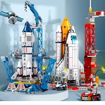Lego ile uyumlu Uzay Roket Yapı Taşları Fırlatma Merkezi Taban Bulmaca DIY Model Seti Tuğla Oyuncaklar Çocuk Erkek Çocuklar için