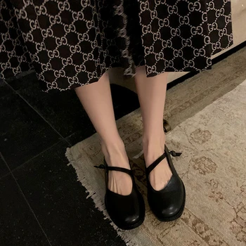 Lisapie Mary Jane Ayakkabı Kadınlar için Lolita Ayakkabı 2021 Sonbahar Sen Departmanı Rahat Tüm Maç Daireler Siyah Japon Harajuku ayakkabı