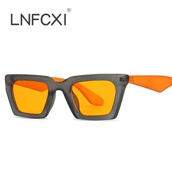 LNFCXI 2023 Yeni Moda Kare Güneş Gözlüğü Kadın Çift Renk Gözlük Retro Gri Turuncu Tonları UV400 Erkekler Trend güneş gözlüğü