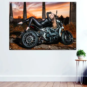 Lokomotif Motosiklet Kız Posterler ve Baskılar Erkek Odası Afiş Duvar Sanatı Bayrağı Pub Kulübü Man Cave Bar Garaj duvar dekor boyama
