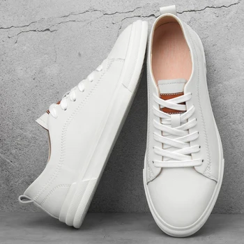 Lüks Beyaz erkek ayakkabıları 2022 Hakiki Deri Tasarımcı Moda Marka rahat ayakkabılar Erkek Dantel-up rahat ayakkabılar Erkekler