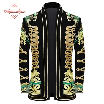 Lüks Blazers Erkekler için Altın Barok Çiçek Nakış Kadife Blazer Ceket Şal Yaka Hırka Elbise Blazers Düğün için