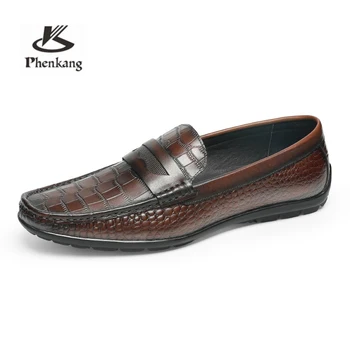 Lüks erkek hakiki deri ayakkabı Rahat El Yapımı Loafer'lar Üzerinde Kayma erkek Kalma rahat ayakkabılar Ziyafet Elbise Ayakkabı