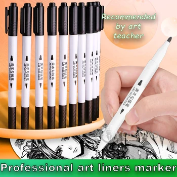M & G çift Astar kroki işaretleyici kalem 0.5 mm 1.5 mm 0.8 mm 2.8 mm İpucu Siyah Fineliner Eskiz Kalemler