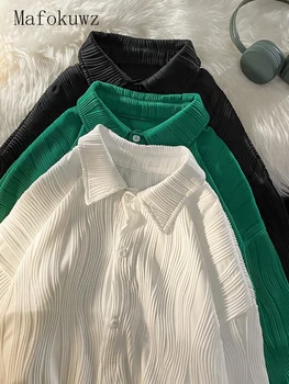 Mafokuwz Yaz Buz İpek Gömlek Kısa kollu erkek Dış Giyim Tasarımcısı Niş Trend Üstleri Japon Sokak Rhandsome Şık Ceket