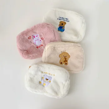 makyaj çantası ıns sevimli küçük ayı taşınabilir depolama yıkama çantası Japon ve Koreli kız büyük kapasiteli işlemeli çanta