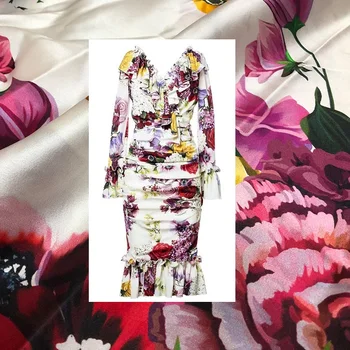 Marka Yaz Romantik Sicilya Tanrıça Mizaç Mor Çiçek Brokar Haute Couture Kumaş Elbise Tasarımcısı Dikiş Kumaş