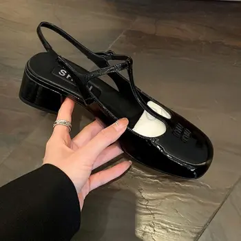 Mary jane Topuklu Kadın Pompaları Tıknaz Strappy Topuklu Siyah Kare ayak Topuklu Kadın Yüksek topuklu Lolita Slingback Topuklu Sevimli ayakkabılar