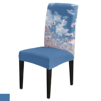 Mavi Gökyüzü Bulutlar Çiçekler Streç sandalye kılıfı Mutfak Yemek Sandalyesi Slipcovers Ziyafet Otel Elastik Koltuk sandalye kılıfı s