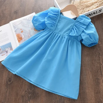 Melario Puf Kollu Bebek Kız Düz Renk Elbise Çocuklar için Sevimli Prenses Giyim Çocuklar Yaz Günlük Elbiseler Yenidoğan Giysileri