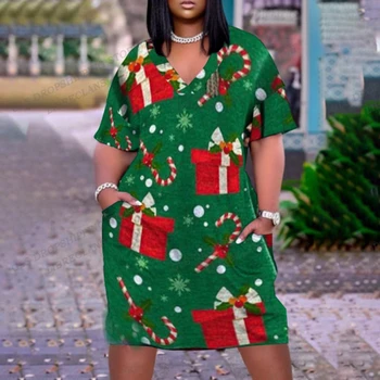 Merry Christmas Elbise Kadın Moda Noel Ağacı Elbiseler Parti Akşam Noel Baba Elbise Midi Casual Sundress Maxi Vestidos