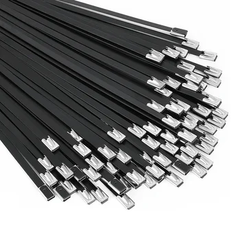 Metal Zip Bağları Siyah 100 Adet 11.8 İnç 304 Paslanmaz Çelik Epoksi Kaplı kablo bağı Makine, Araçlar, Çiftlikler, Kablolar