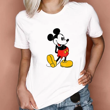 Mickey Mouse Kadın T Shirt Rahat Komik Estetik Tişörtleri Baskı Rahat Kısa Kollu Streetwear Disney Klasik Üstleri Tee