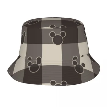 Mickey Mouse Kahverengi Ekose Desen Bob Şapka Unisex Yaz Disney Alan Şapka Şık Açık Balıkçılık Balıkçı Şapka Panama Şapka