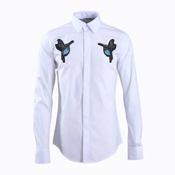 Minglu Erkek Gömlek Lüks Çift Kuş Nakış uzun kollu erkek gömlek Gömlek Moda Basit Slim Fit Erkek Elbise Gömlek Artı Boyutu 4xl