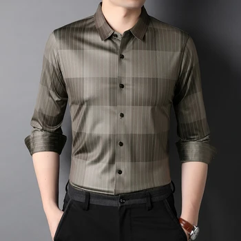 Minglu Uzun Kollu Ekose erkek Gömlek Yüksek Kaliteli Elaistic Iş Rahat Erkek Elbise Gömlek Moda Basit Slim Fit Erkek Gömlek