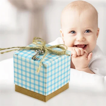 Mini Ekose PinkBlue Anahtar düğün şeker kutusu Hediye Kutuları Parti Iyilik Dekorasyon Yıldönümü Doğum Günü Bebek Duş Kutusu 7.5 g