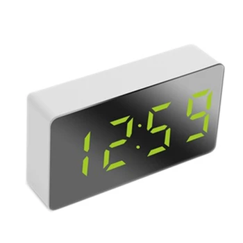 Mini masa çalar saati Dijital Ayna LED Sıcaklık USB Başucu Masa Seyahat Saatler Yatak Odası Oturma Ev Dekor için Yeşil