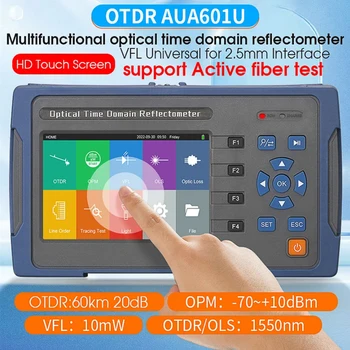 Mini OTDR AUA601U/A 1310/1550nm 24 / 22dB Fiber reflectometer dokunmatik ekran OLS OPM + VFL 60 km Optik Zaman Etki Alanı Reflectometer