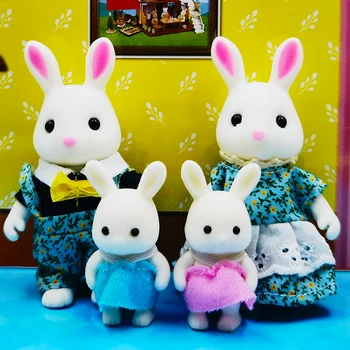 Mini Tavşan oyuncak bebekler Tavşan Aile Bebek Kiti Simülasyon Orman Hayvan bebek oyuncakları Dollhouse Rakamlar Koleksiyon Oyuncaklar Kız için Hediye