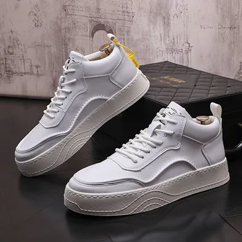 Moda 2023 Yeni erkek Siyah Beyaz Platformu deri spor salonu ayakkabısı Rahat Flats Loafer'lar Spor Yürüyüş Sneakers Zapatillas Hombre