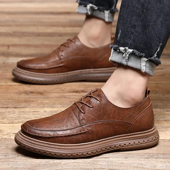 Moda İtalyan erkek ayakkabısı lace up Klasik Erkek deri ayakkabı Erkekler Oxfords açık Tasarımcı Su Geçirmez Kısa Açık Ayakkabı