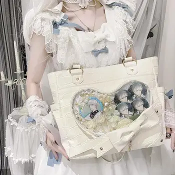 Moda Kadın 20cm İlmek Crossbody Çanta itabag Kalp şeklinde Şeffaf Bebek Gösterilen Lolita JK Koltukaltı Çanta doğum günü hediyesi