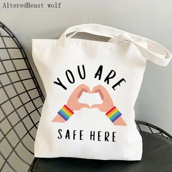 Moda Kadın Alışveriş çantası Burada Güvendesiniz Baskılı Harajuku Alışveriş Kanvas alışveriş Çantası kız çanta Tote Omuz Bayan Çantası