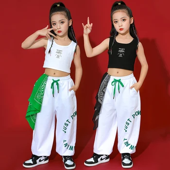 Moda Kızlar Hip Hop Dans Giyim Kırpma Üstleri Yelek Gevşek Pantolon Streetwear Caz Modern Dans Kostümleri Festivali Kıyafetler DN11968