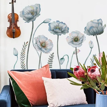 Moda Yeni Klasik ev duvar dekoru duvar çıkartmaları Yaratıcı Dekorasyon Yatak Odası İçin Mavi Romantik Çiçekler