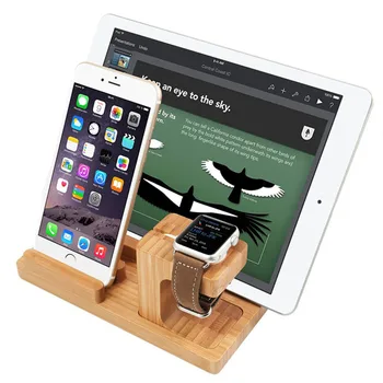 Moda Çok Fonksiyonlu Bambu USB Şarj Dock Telefon Tablet Tutucu Dağı Apple Watch Telefon Tutucu