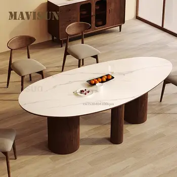 Modern Accent Masa Oval Şekil masif ahşap Ayaklı ahşap mutfak mobilyası Küçük ve Büyük Alanlar İçin Japonya Tasarım yemek masası